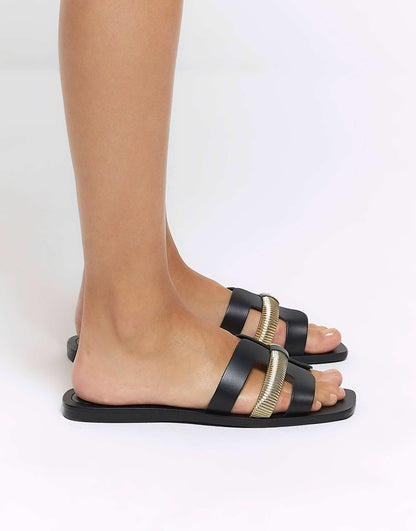 Leather Embellished Flat Sandals