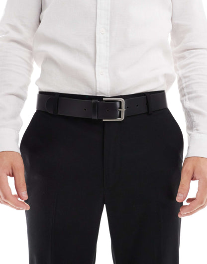 Smart Leather Belt With Burnished Silver Buckle