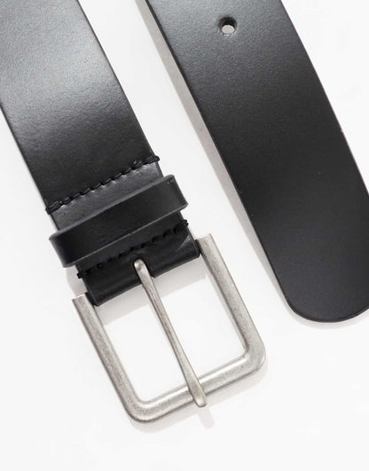 Smart Leather Belt With Burnished Silver Buckle