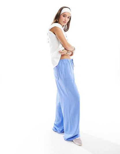 Wide Leg Pull On Trouser With Linen