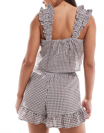Crinkle Cotton Frill Sleeve Cami And Short Set