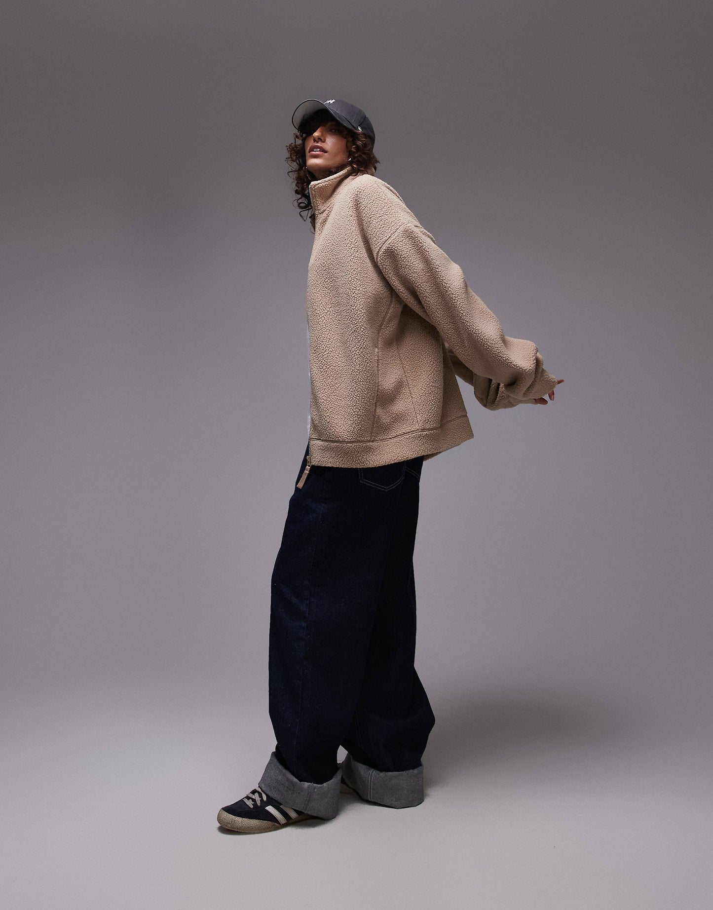 Borg Funnel Neck Zip Thru Fleece