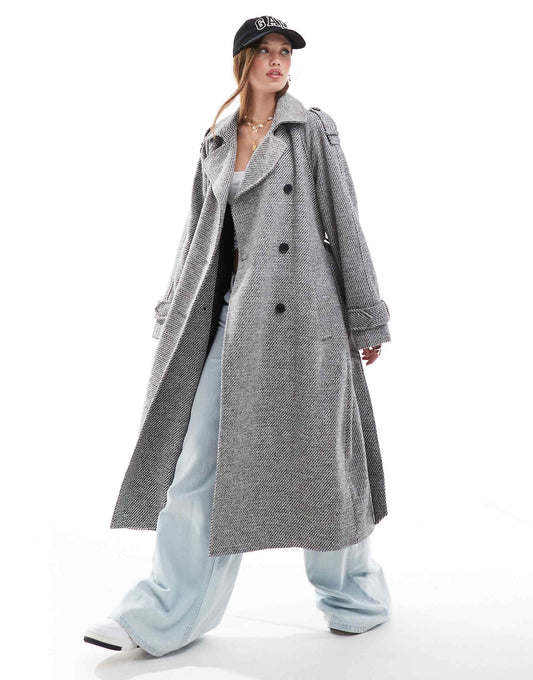 Formal Faux Wool Trench Coat