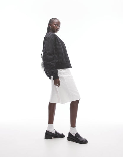 Wool Pinstripe Crop Bomber Jacket
