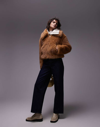 Faux Fur Cropped Bomber Jacket