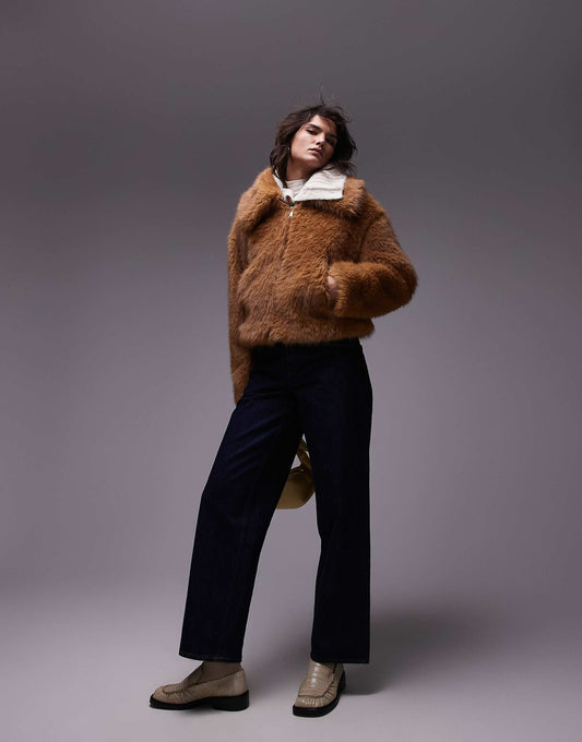 Faux Fur Cropped Bomber Jacket
