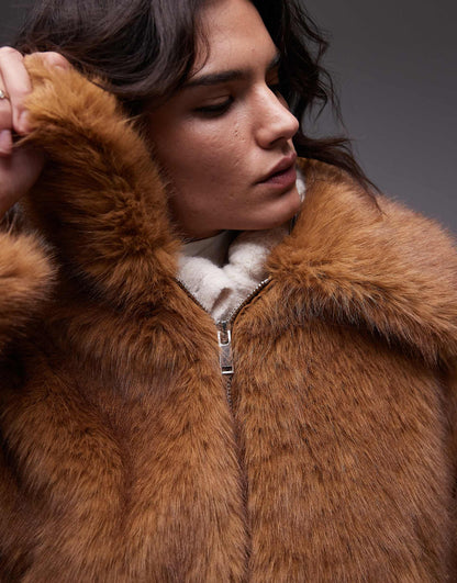 Faux Fur Cropped Bomber Jacket