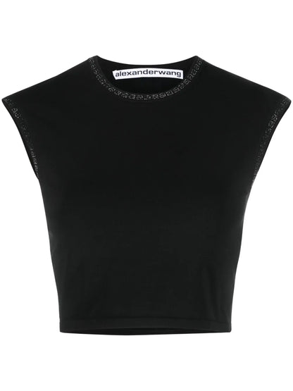 Crystal-Embellished Logo Crop Top