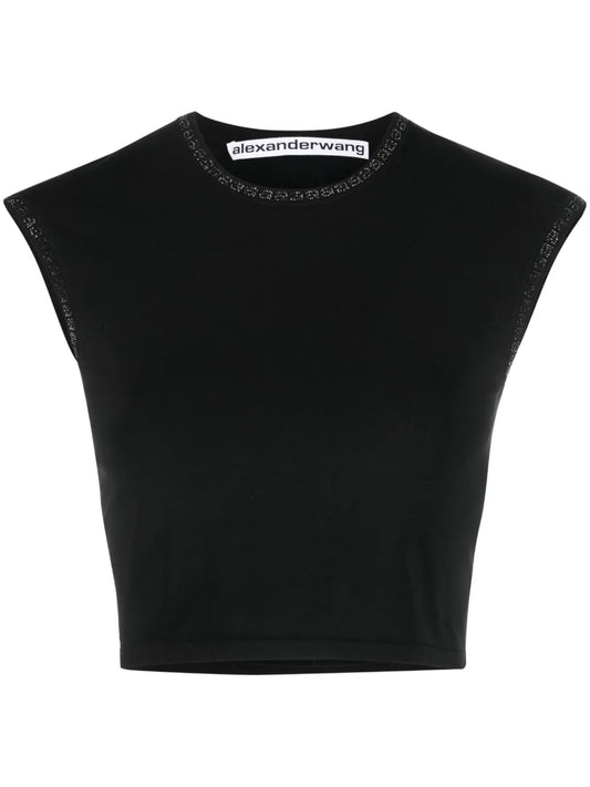 Crystal-Embellished Logo Crop Top