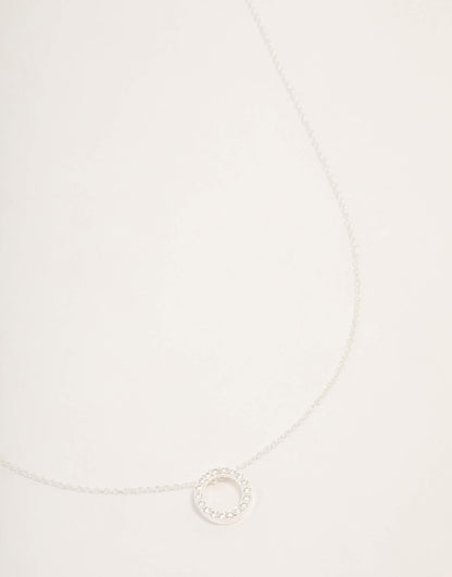 Sterling Silver Diamante Circle Pendant Necklace