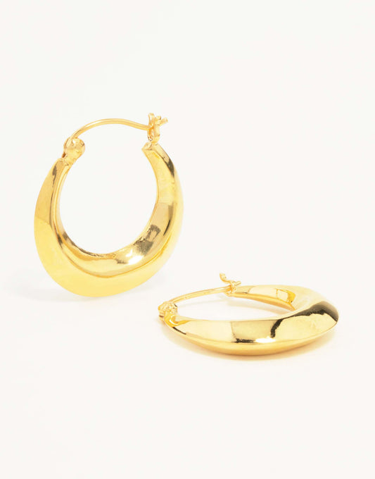 Gold Plated Sterling Silver Flat Edge Hoop Earrings