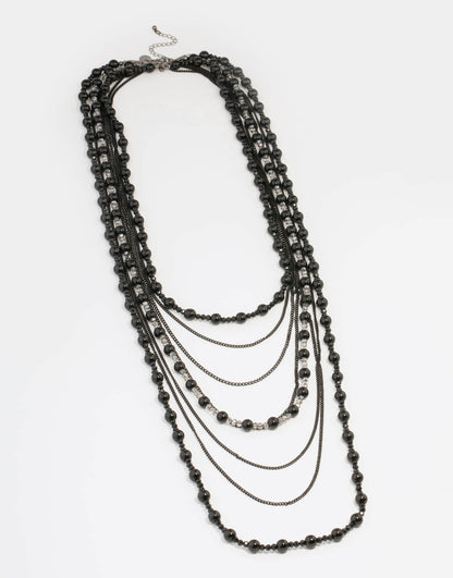 Black Bead Layered Necklace