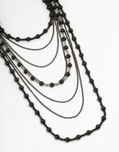 Black Bead Layered Necklace