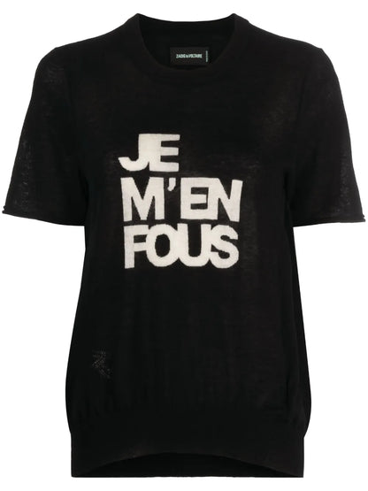 Slogan-Intarsia Cashmere Knitted Top
