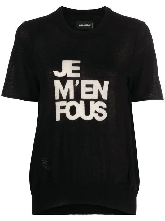 Slogan-Intarsia Cashmere Knitted Top