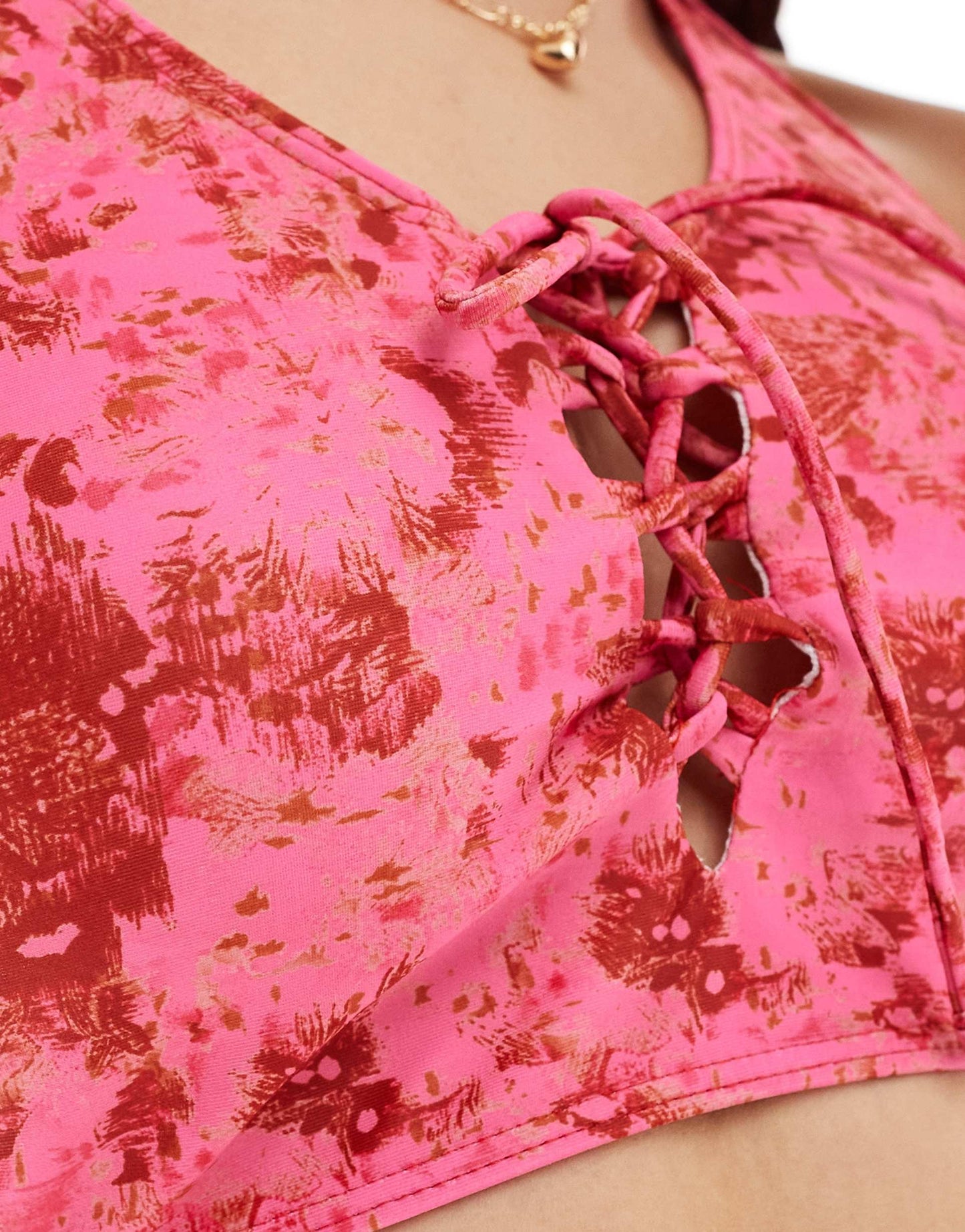 Long Line Bikini Top With Macrame Detail