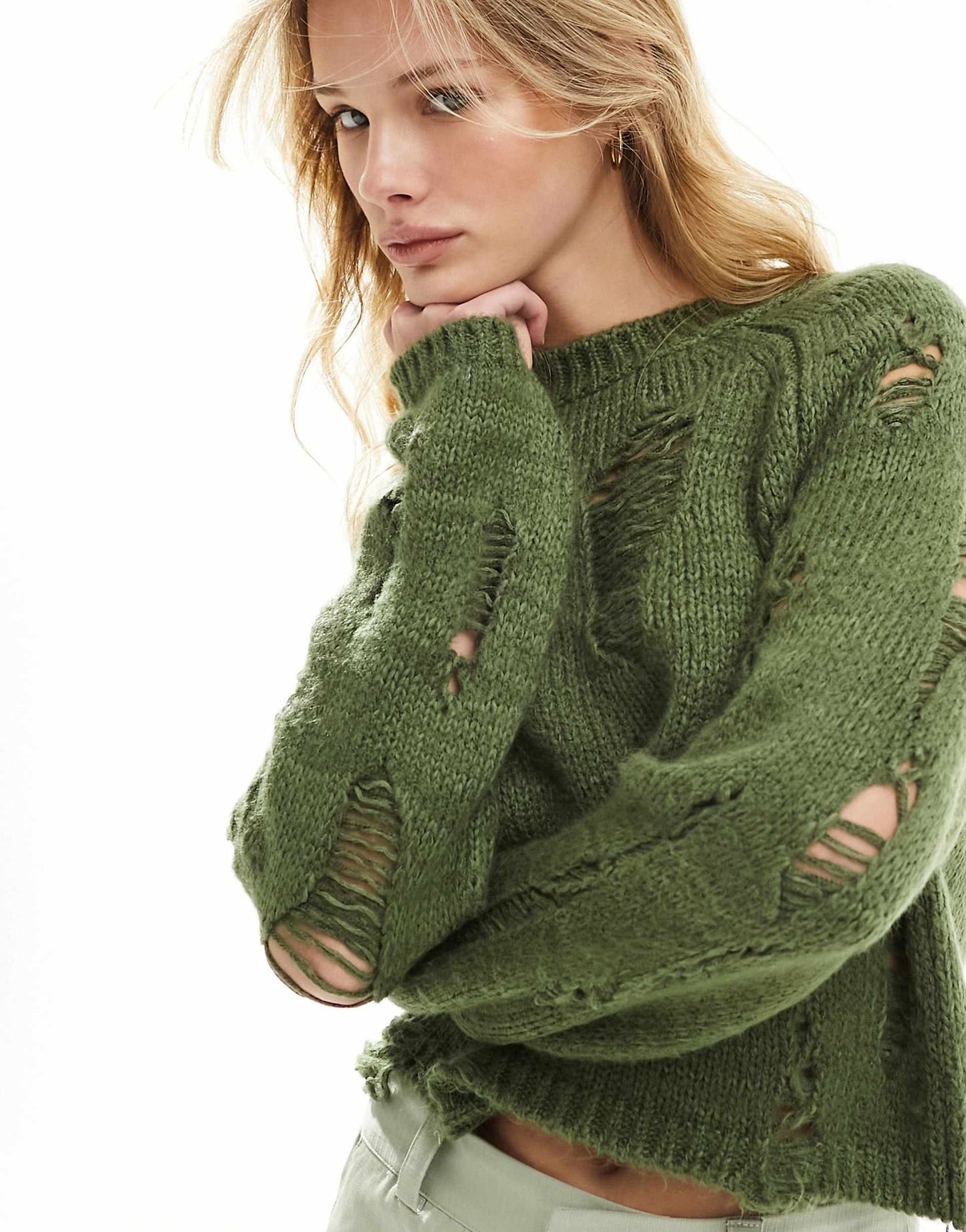 Crop Cotton Cable Ladder Stitch Jumper