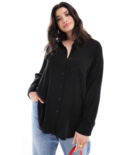 Curve Linen Blend Long Sleeved Shirt