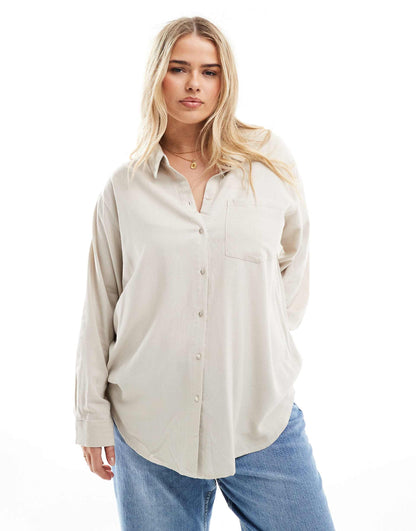 Curve Linen Blend Long Sleeved Shirt