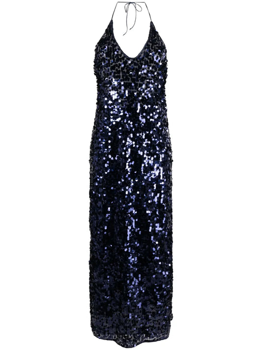 Sequinned Halterneck Sleeveless Dress