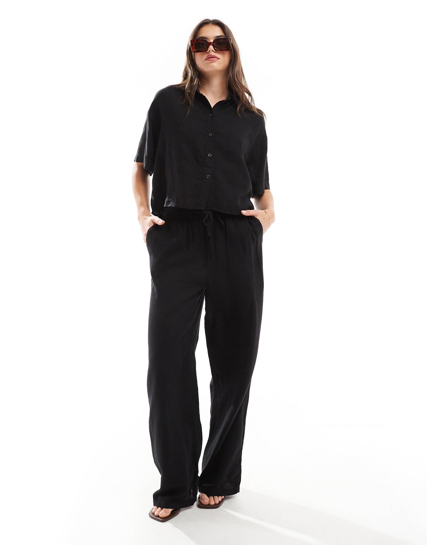 Mix & Match Linen Wide Leg Tie Waist Trousers