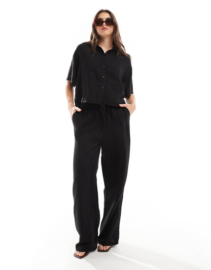 Mix & Match Linen Wide Leg Tie Waist Trousers