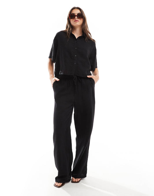 Mix & Match Linen Wide Leg Tie Waist Trousers