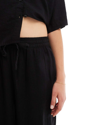 Mix & Match Linen Wide Leg Tie Waist Trousers