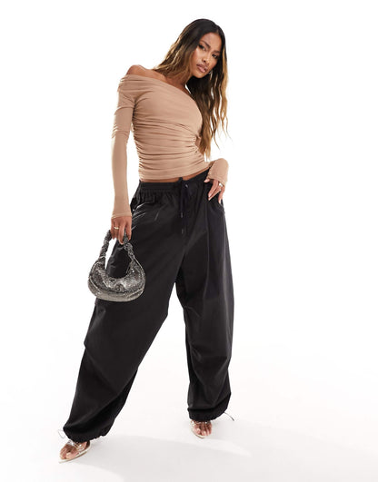 Gathered Off The Shoulder Mesh Top