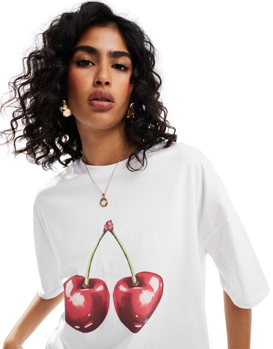 Oversized T-Shirt With Cherry Graphic