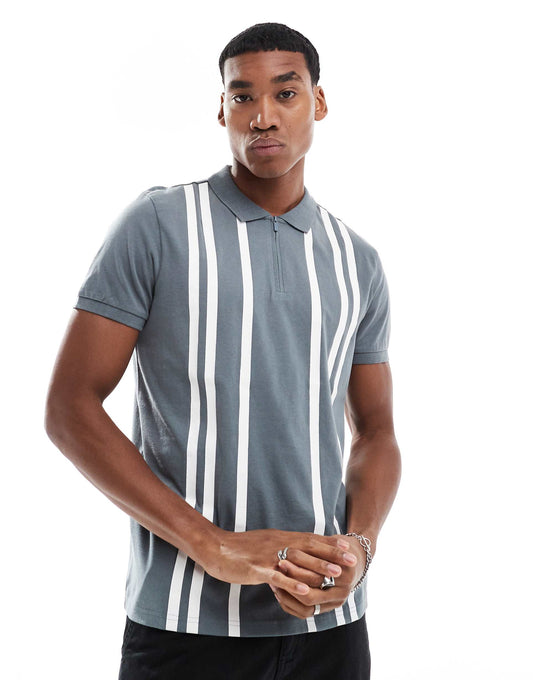 Zip Neck Stripe Jersey Polo