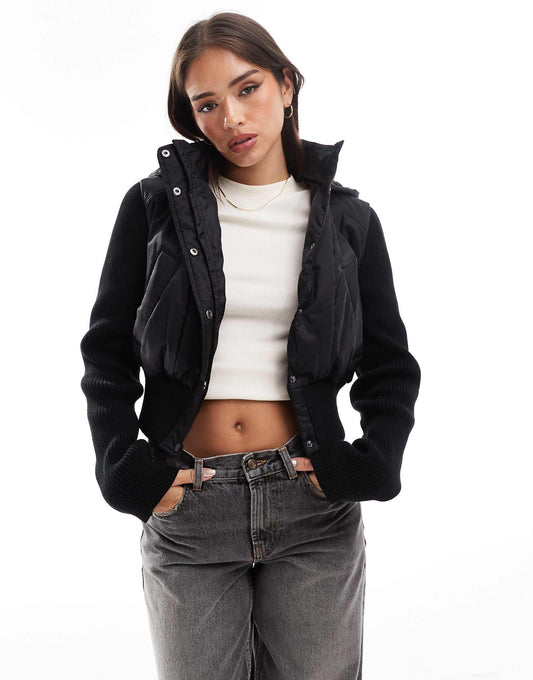 Hybrid Knit And Nylon Bomber