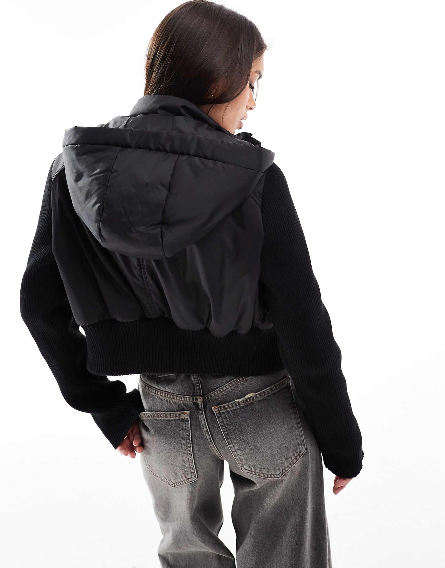 Hybrid Knit And Nylon Bomber