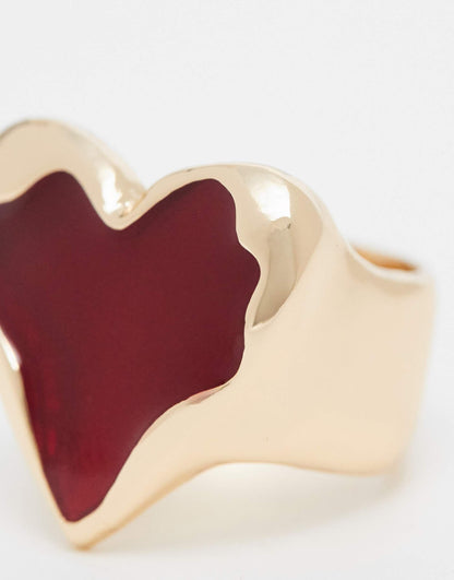 Ring With Red Resin Heart Design