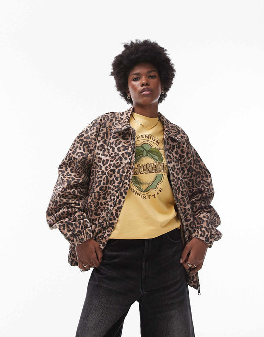 Leopard Print Cotton Bomber Jacket