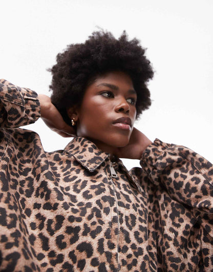 Leopard Print Cotton Bomber Jacket