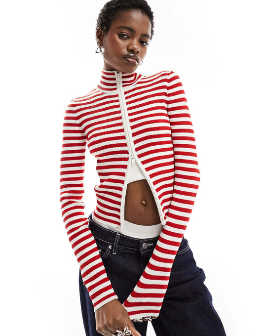 Cropped Knitted Cardigan With Front Zip