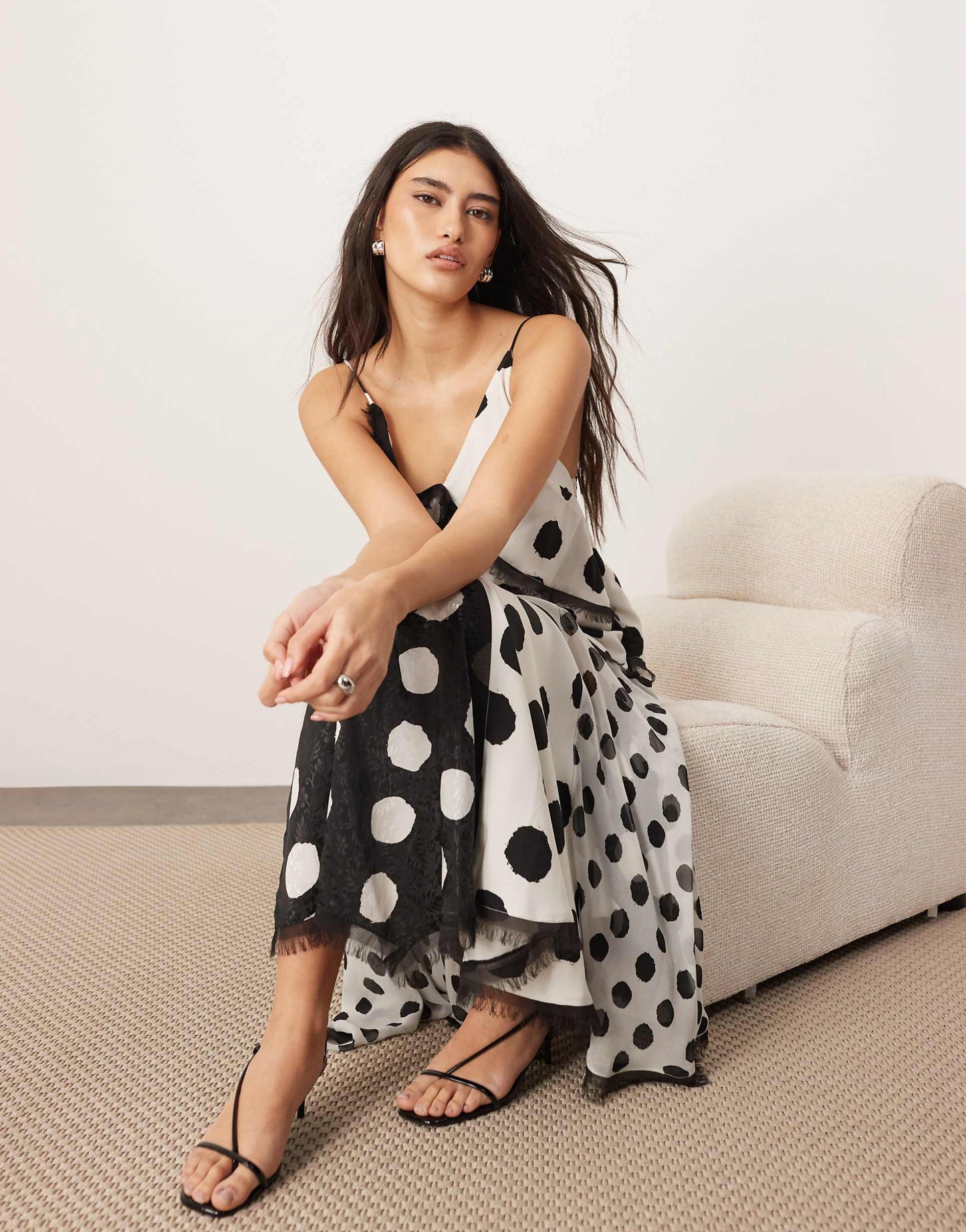 Contrast Fabric Cami Maxi Dress With Hanky Hem