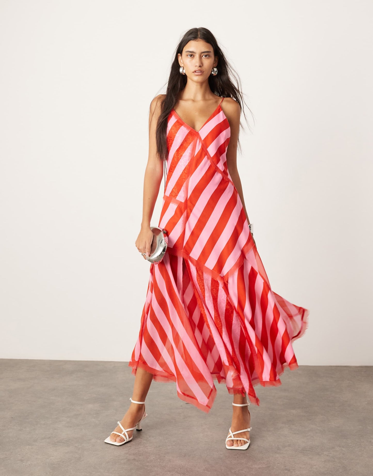 Contrast Fabric Cami Midi Dress With Hanky Hem