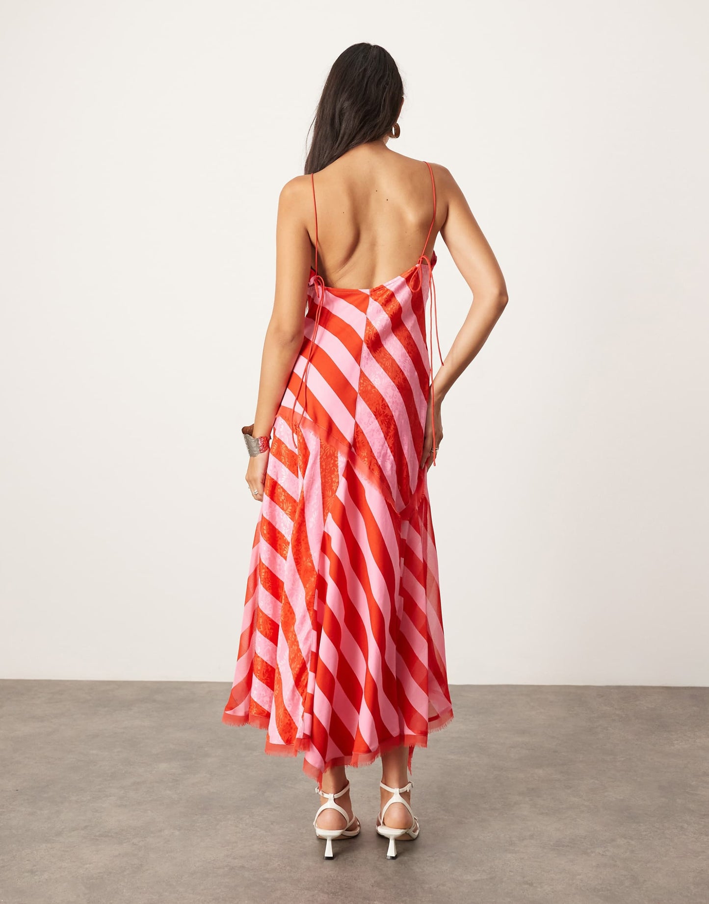 Contrast Fabric Cami Midi Dress With Hanky Hem
