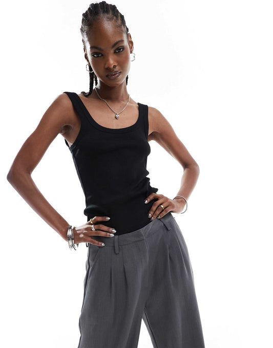 Ribbed Fitted Vest Top With Scoop Neck