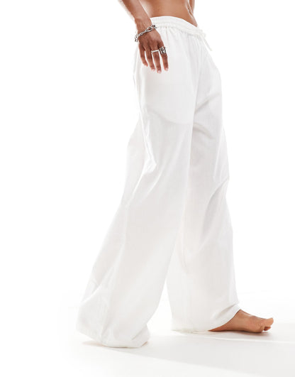 Elastic Waist Linen Beach Trouser