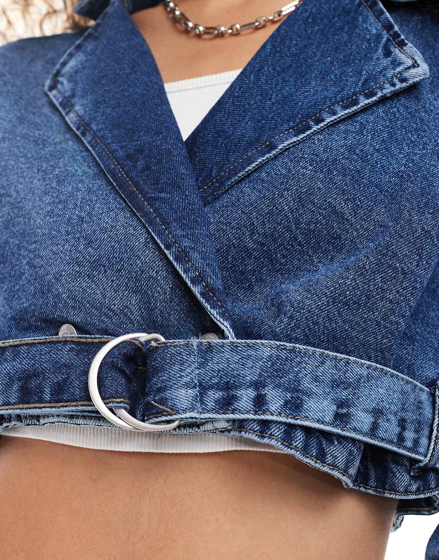 Cropped Denim Jacket With Belt Detail