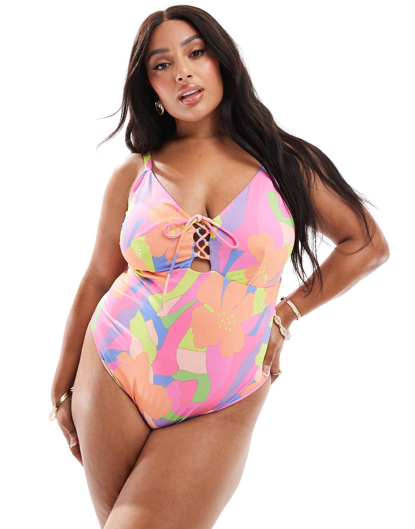 Curve Lace Up Swimsuit