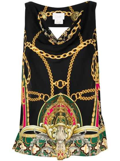 Graphic-Print Silk Top
