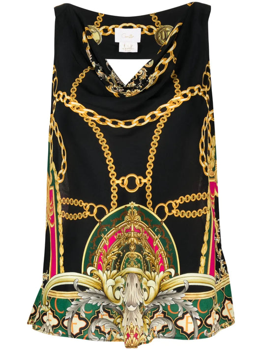 Graphic-Print Silk Top