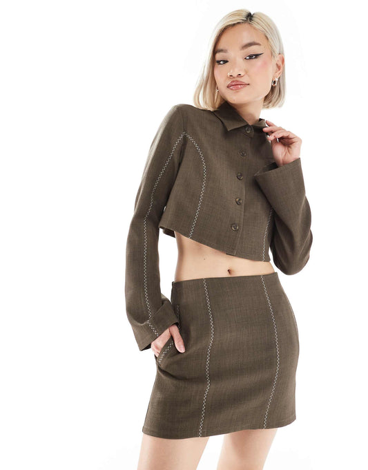 Western Crop Blazer With Crosstitch Detail