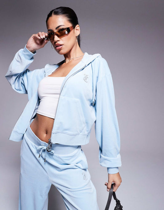 Relaxed Fit Velour Zip Through Hoodie
