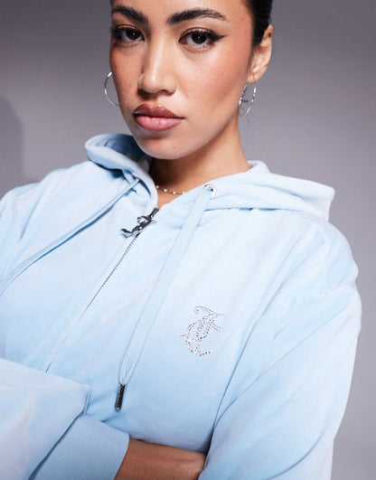 Relaxed Fit Velour Zip Through Hoodie