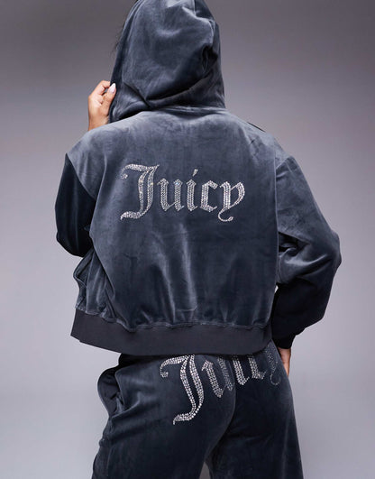 Relaxed Fit Velour Zip Through Hoodie